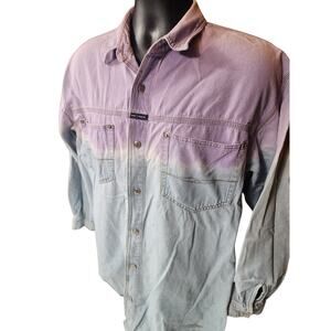 Vintage Dakota Denim Shirt Large Ombre Purple Jean Western Colorblock 90s Y2K